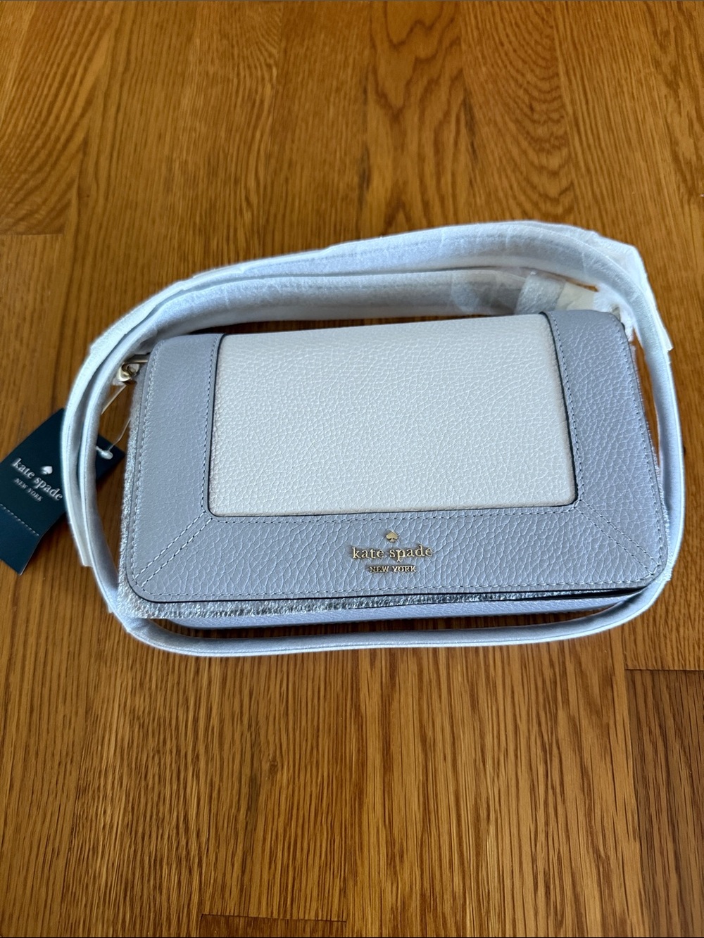 kate spade Two-Tone Light Gray & Cream Leather Crossbody Bag